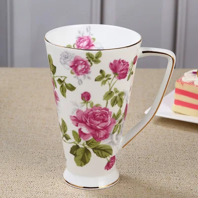 30 унций в западном стиле; в винтажном стиле; костяного фарфора чашки воды большой емкости кружка, чашка для кофе, ручной росписью золотом идиллический цветок подарочная коробка - Color: 30oz