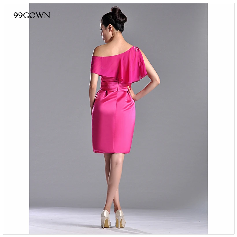 99GOWN роскошное атласное свадебное платье для подружки невесты, сексуальное гофрированное свадебное платье длиной до колена на одно плечо