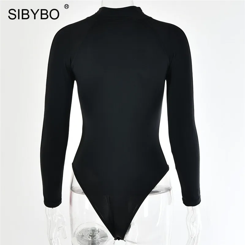 Женский комбинезон с длинным рукавом Sibybo Черный Повседневный облегающий боди на