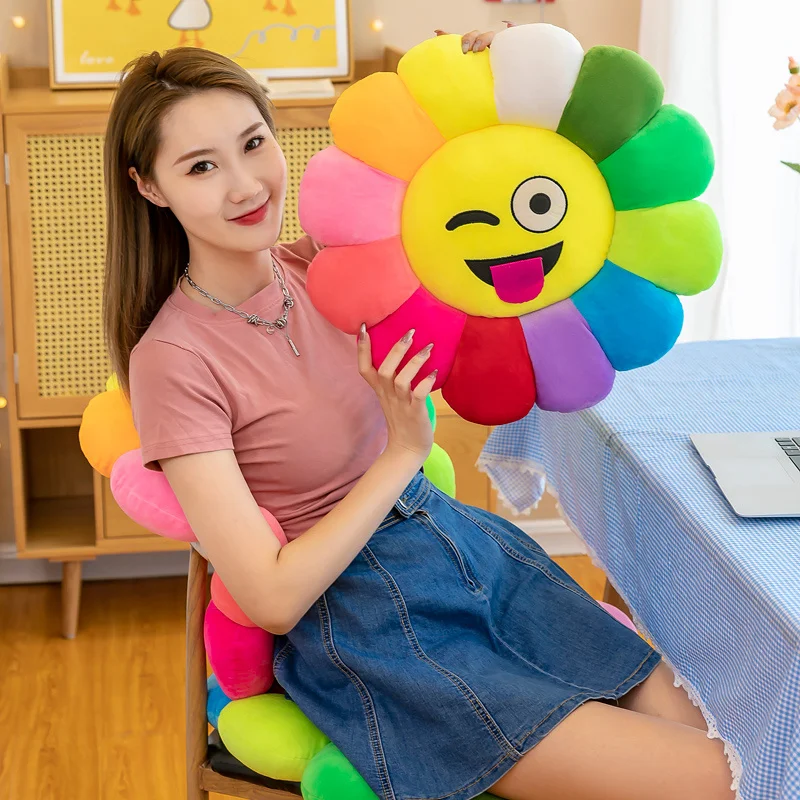 Cute Sunflower Pillow Plush Soft Pillow Seat Cushion Baby Kids Floor Play Mat Chair Cushion Sofa For Home Car Decor Pillow Gifts
