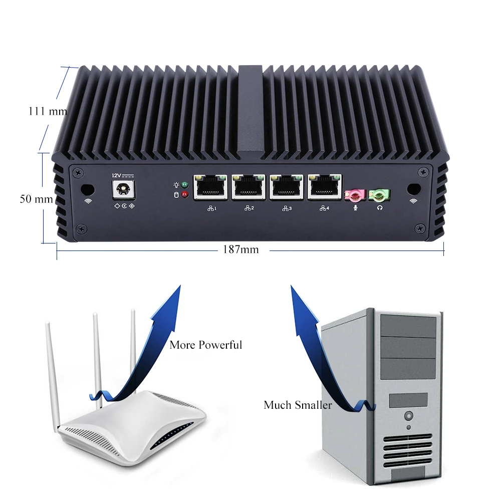  QOTOM Pfsense Mini PC with Core i3 i5 i7 processor and 4 Gigabit NICs support AES-NI Serial Fanless