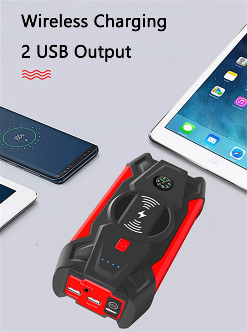 39800mAh Car Jump Starter Power Bank Qi Wireless Charger for iPhone 12 Pro Samsung S21 Car Emergency Booster 12V Starting Device power bank 30000mah