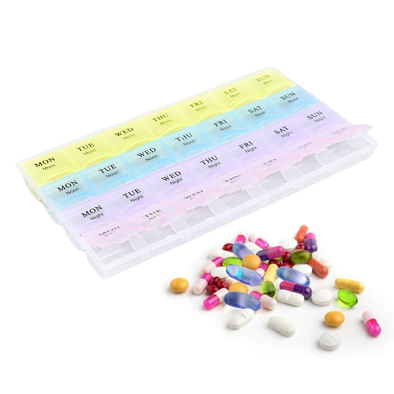 9Sstyles 7 Days Weekly Candy Pill Case Medicine Tablet Dispenser Organizer Pill Box Splitters Pill Storage Organizer Container