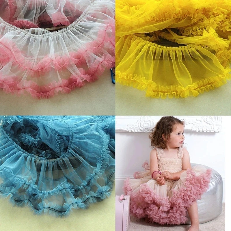 Lace Fabric Pleated 3D Applique Trim Tulle DIY Wedding Dress Lolita Fluffy Party Skirt Home Textile Sewing Accessories