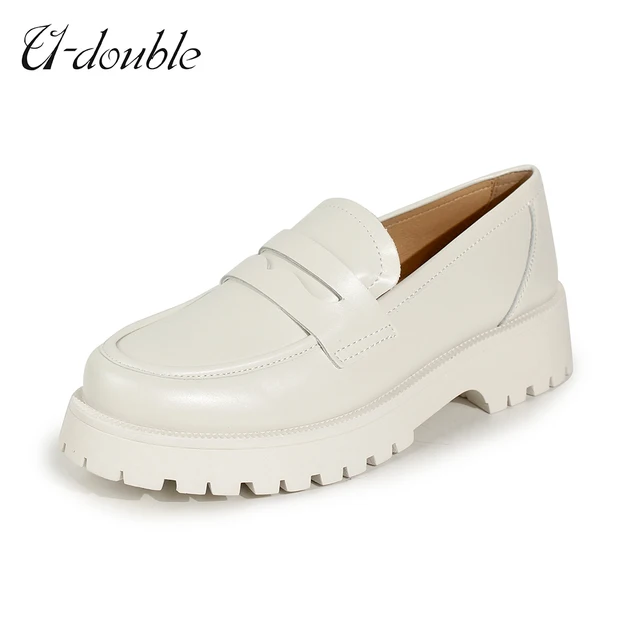 U-DOUBLE Spring Shoes Women British Style 2021 New Thick-soled College Style Casual Loafers Genuine Leather Fashion Shoes Girls 1