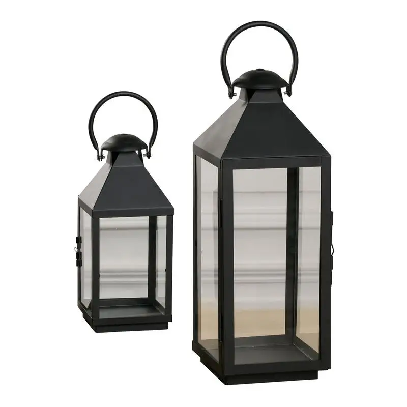 

Nordic Square Glass Candle Stand Black Iron Candlestick Holder Metal Courtyard Candle Lantern Bougeoir Wedding Birthday FC267