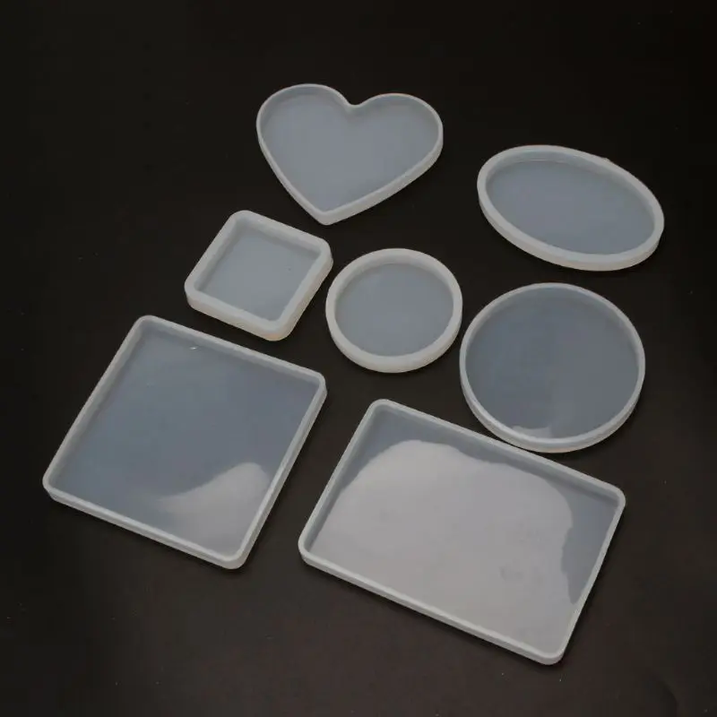 

18Pcs Coaster Silicone Resin Mold Round Square Rectangle Heart Oval Molds Kit A0NF