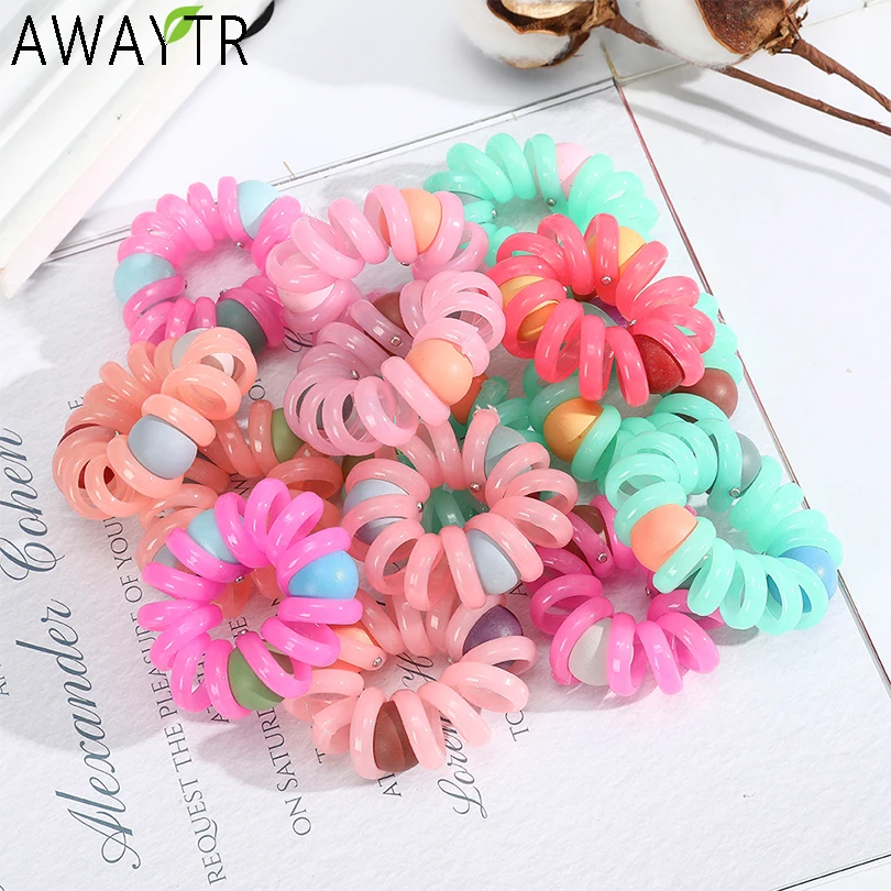 

AWAYTR 1/Random Women Pearls Elastic Telephone Wire Hair Bands Ring Scrunchies Hairbands Ponytail Holder Girls Hair Accessories