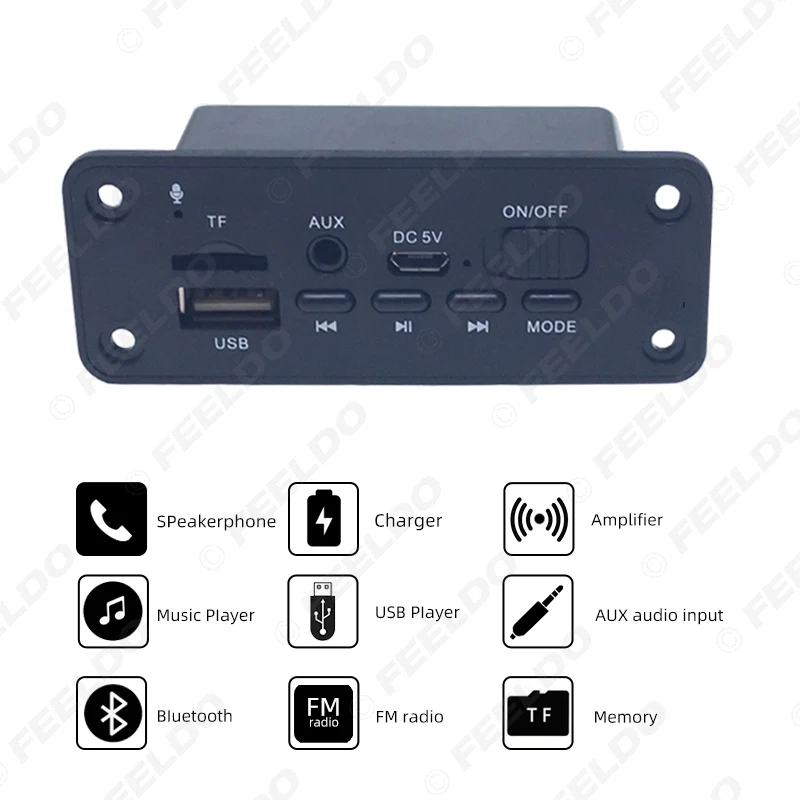 FEELDO Car MP3 WMA Decoder Board Audio Module 2 x 3W Amplifier Radio FM Receiver USB TF Port Bluetooth MP3 Player DC5V#MX6228