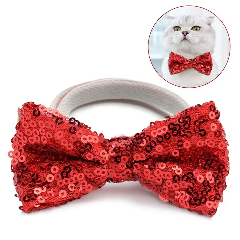 Christmas Cute Pet Bowtie Fashion Adjustable Sequin Dog Bow Tie Pet Collar Tie for Christmas - Цвет: red