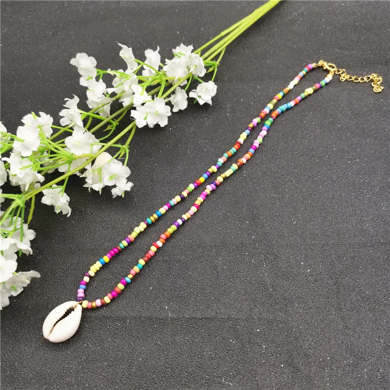 3 мм цветное длинное колье с бусинами для женщин богемная Подвеска из натуральной раковины ожерелье модные пляжные украшения collares de moda - Окраска металла: Colorful