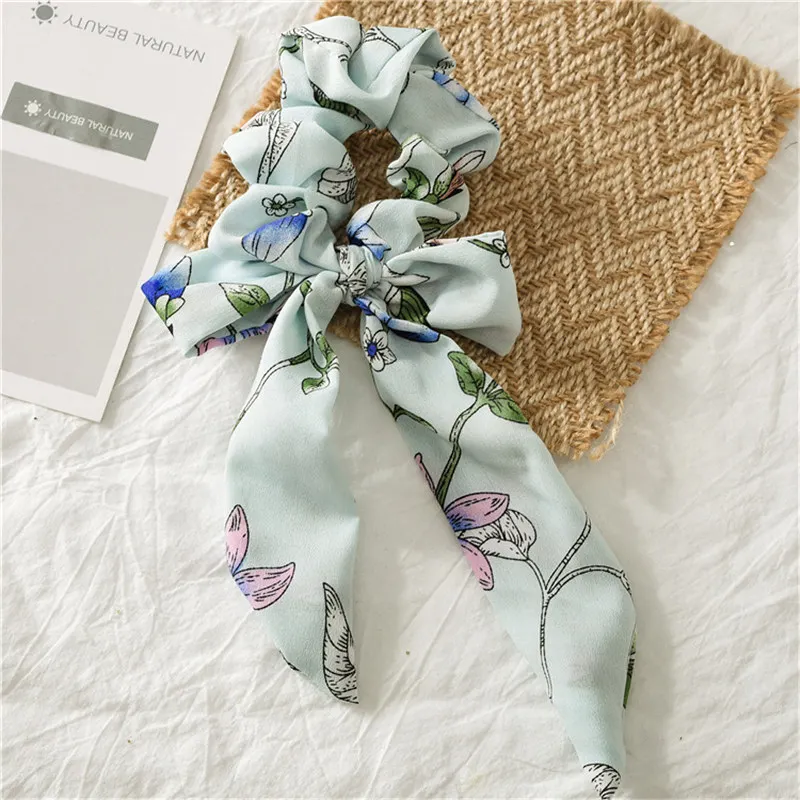 Green Flower Новые милые бархатные резинки эластичная лента для волос, Бабочка, веревки для волос для девочек, заколки для волос, женские аксессуары для волос, милая Женская повязка на голову - Цвет: Green Flower
