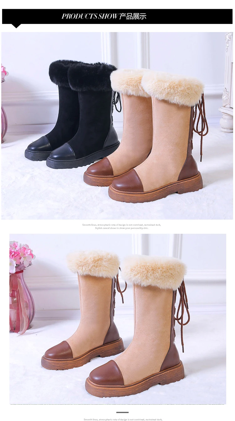Round Toe Women's Short Boot Lace Up Boots Winter Shoes Woman Luxury Designer Australia Booties Ladies Low Heels booties