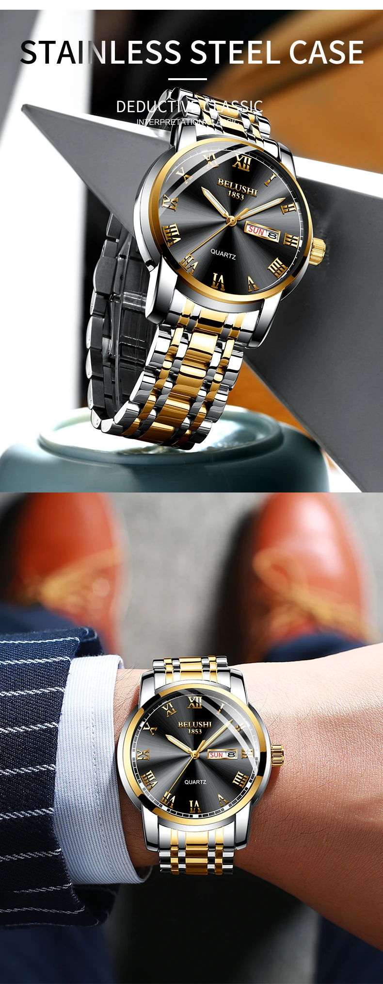 Belushi классические часы, кварцевые часы, мужские роскошные брендовые часы, мужские водонепроницаемые часы из нержавеющей стали, золотые часы с датой, relogio masculino