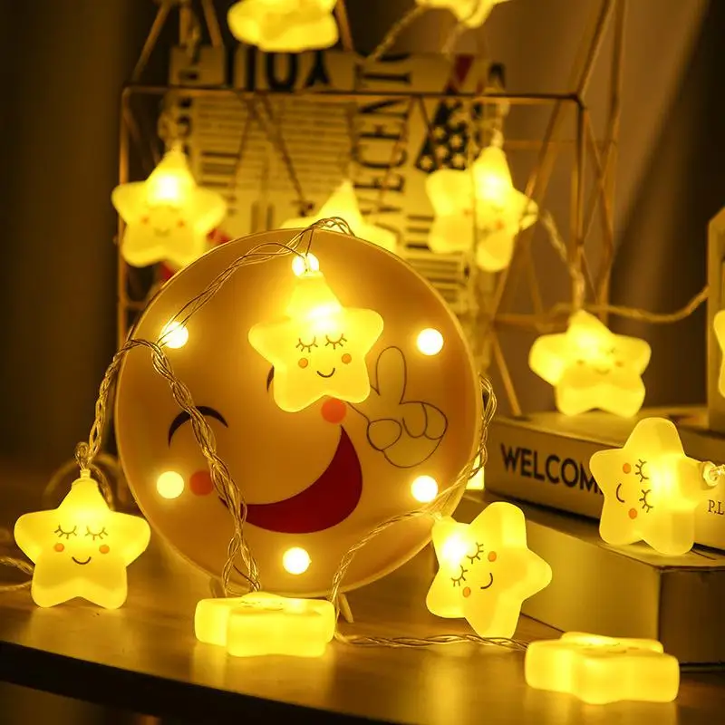 1.5M 10LED Led Shy Expression Star Light String Cute Smile Color Lights Ins Photo Wall Girl Heart Net Red Bedroom Decoration