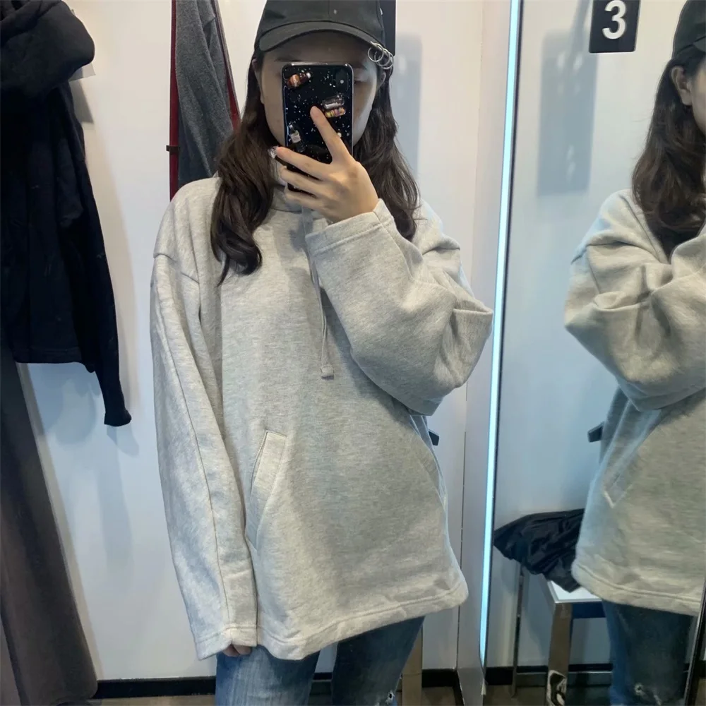 Осень женская одежда новая мода шляпа ленивые свободные декоративные карманы чистый цвет одежда для колледжа 08417628812