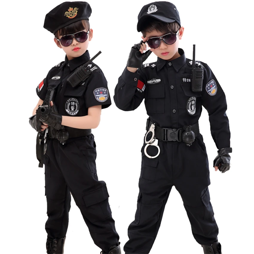 Günstig Kinder Halloween Polizist Kostüme Kinder Party Karneval Polizei Uniform 110 160cm Jungen Armee Polizisten Cosplay Kleidung Sets