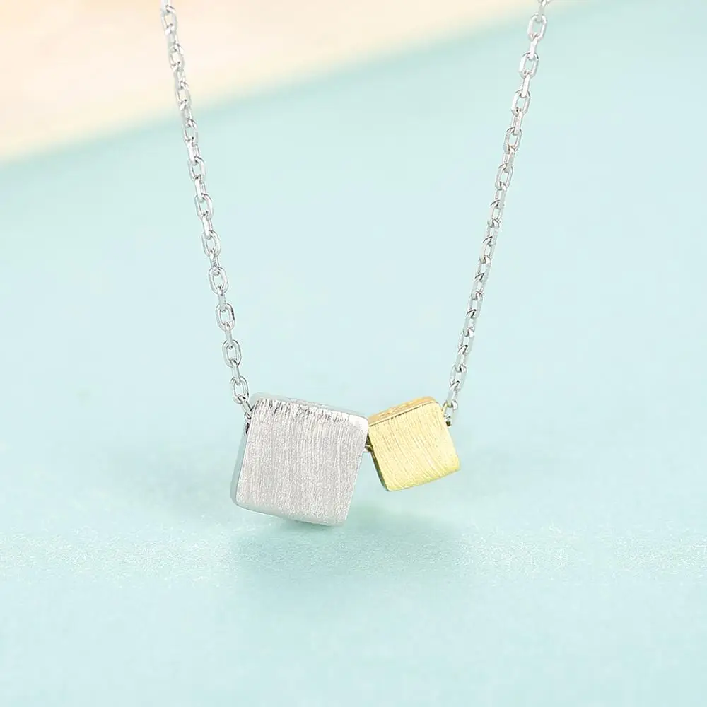 Gem&Time, модный квадратный чистый 925 Серебряный кулон и ожерелье для женщин, ретро матовый женское колье, чокер SN0343