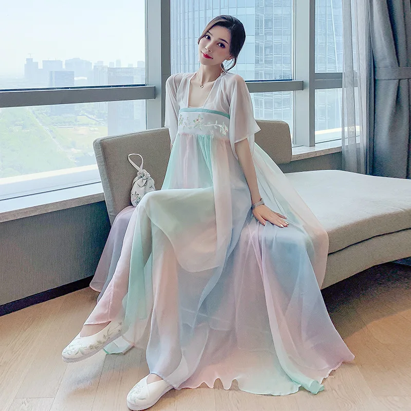 

2019 Summer Wear New Style Commuting Short Sleeve Embroidery Improved Chinese Clothing Dress Multi-Color Big Hemline Short-sleev