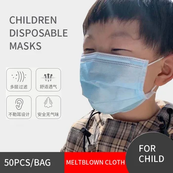 

50/100/200Pcs Disposable Children Mask 3-layer Breathable Soft Fabric Meltblown Cloth Hanging Dust-proof Student Protective Mask