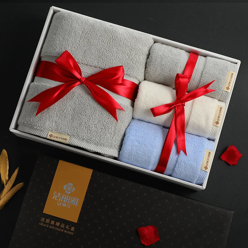 Роскошное хлопковое банное полотенце, Подарочная коробка, 4 шт. в наборе, бизнес впитывающая ткань, свадебный подарочный набор, рождественское полотенце, упаковка,, 6MM95