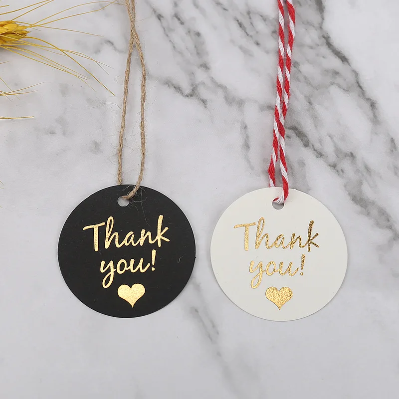 50 Pcs 4.5x4.5cm Bronzing Heart Round Thank You Card Love Tag Gift Hang Lables for Wedding Birthday Party Mothers Day Cake Tag