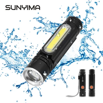 

SUNYIMA Portable LED Flashlight T6+COB ZOOM Waterproof Torch USB Charge tail magnet Camping Lamp Hunting Working lanterna