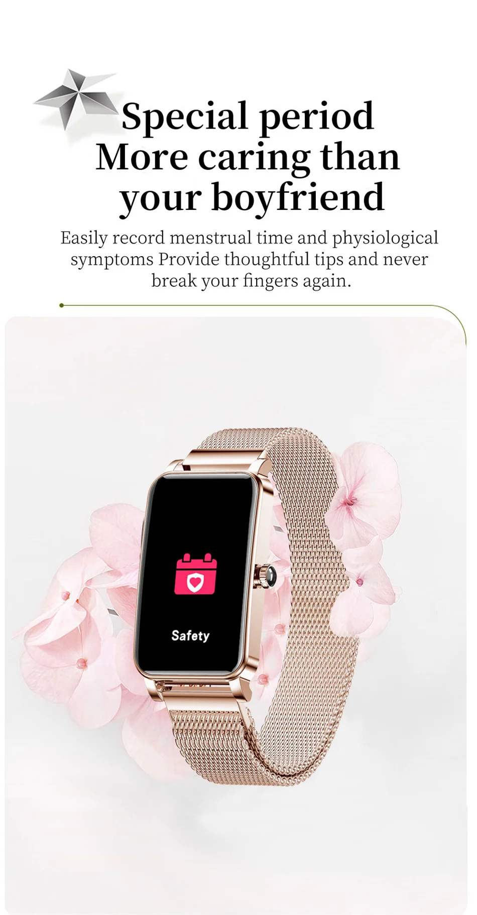 2021 New IP68 Waterproof Smart Watch Women Lovely Bracelet Heart Rate Monitor Sleep Monitoring Smartwatch Connect IOS Android