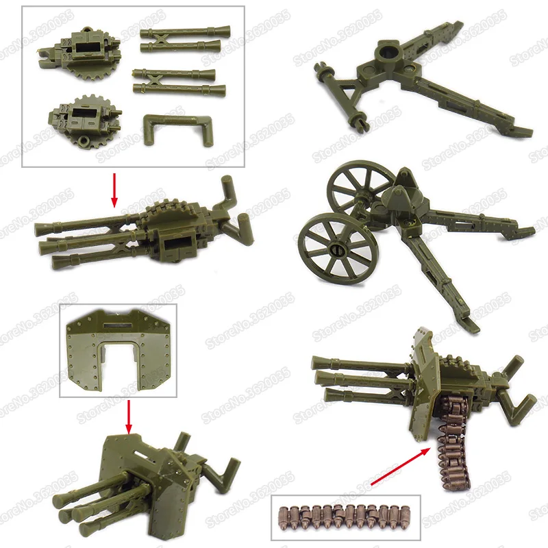 Legoinglys Military Air Defense High Shot Machine Guns Weapons Building Block Army Figures WW2 Battlefield Model Child Gift Toys