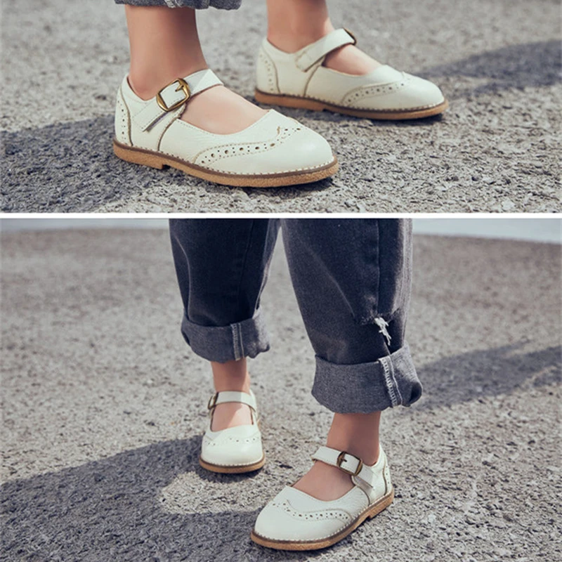 Spring Cowhide Girls Leather Shoes Genuine Leather Mary Jane Baby Shoes Fashion Kids Flats Children Casual