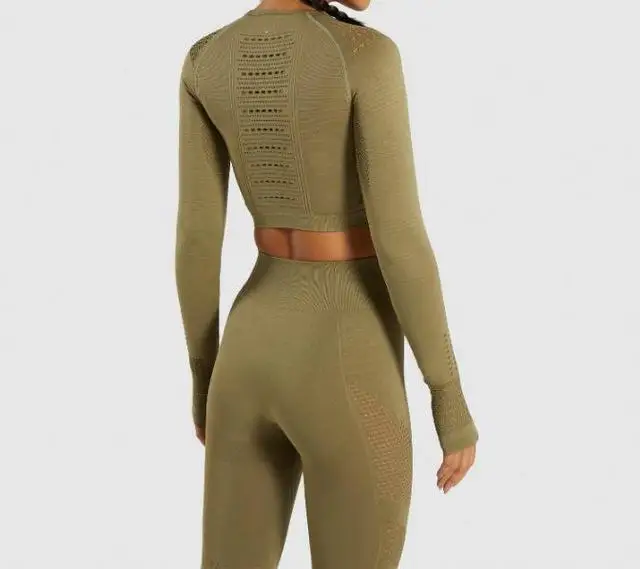 green set Одежда для фитнеса, йоги, 2 шт., бесшовный комплект для йоги для женщин, штаны для йоги с высокой талией, одежда для спортзала, фитнеса, леггинсы и топ для фитнеса - Цвет: green set