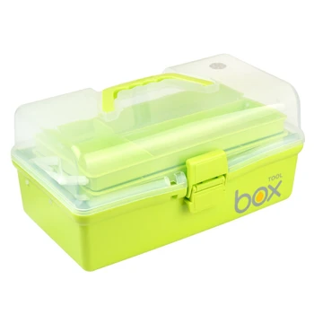 

Hot XD-Three-Tier Medicine Box For First Aid Kit Plastic Folding Chest Organizer For Makeup Stationery Storage Boxes Green-Big