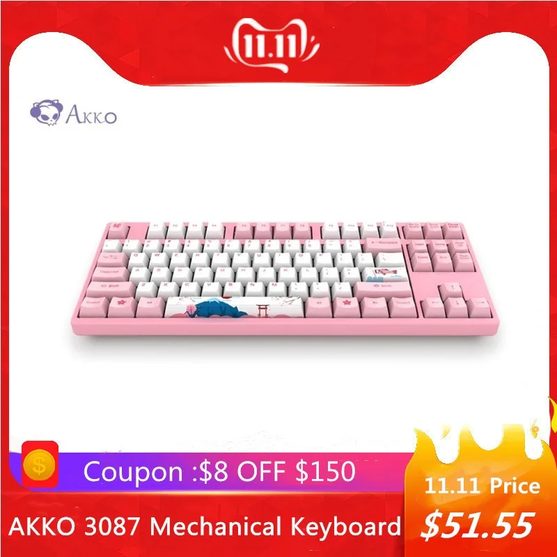 Цена Оригинальная игровая механическая клавиатура AKKO 3087, 87 клавиш, 85% PBT, usb type C, проводная игровая клавиатура для ПК, компьютера, геймера