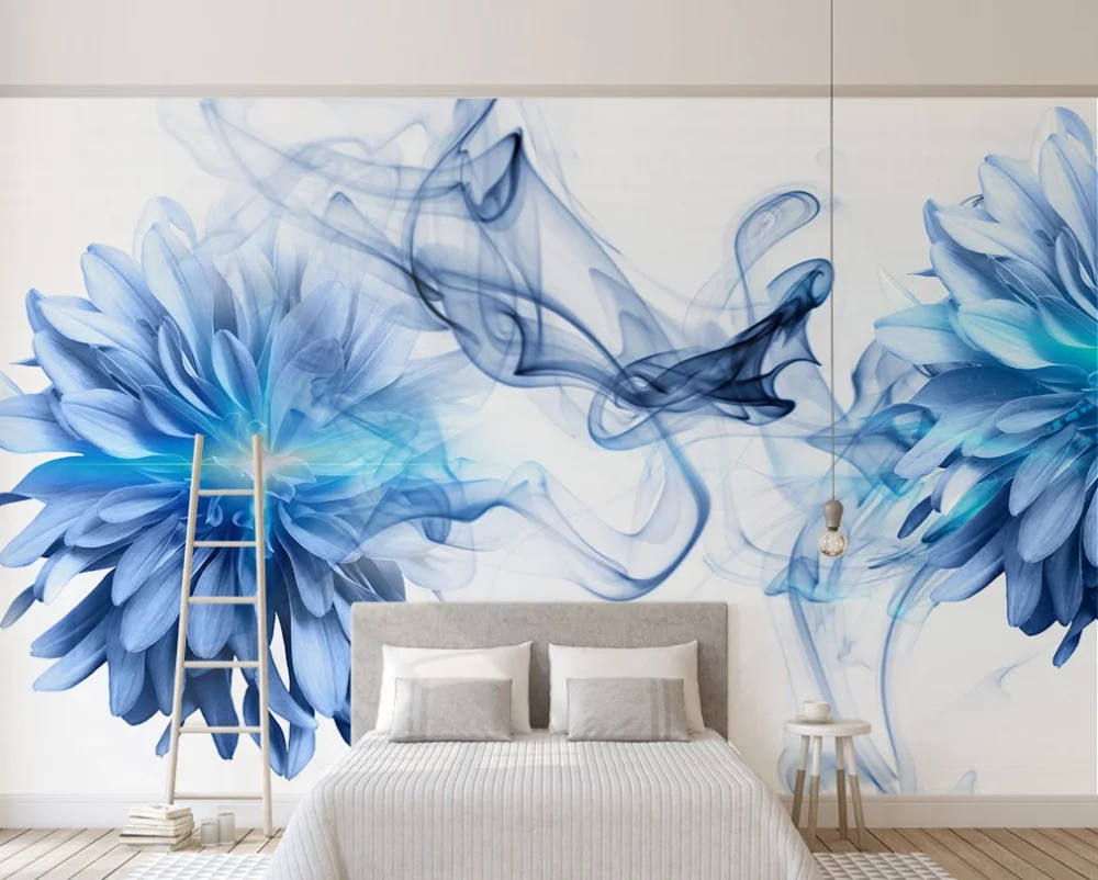

Custom 3D wallpaper mural modern minimalist abstract smoke blue flower bedroom background wall