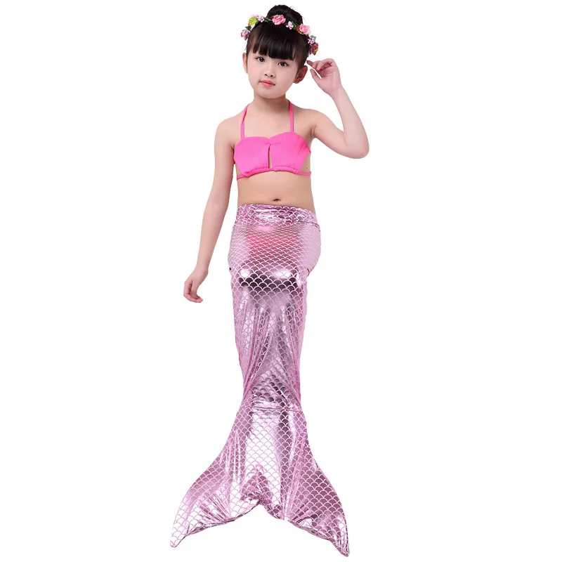 Купальный костюм русалки из 3 предметов для девочек, купальный костюм с хвостом русалки, купальный костюм, комплект бикини, костюм принцессы-Русалочки - Цвет: 003-H