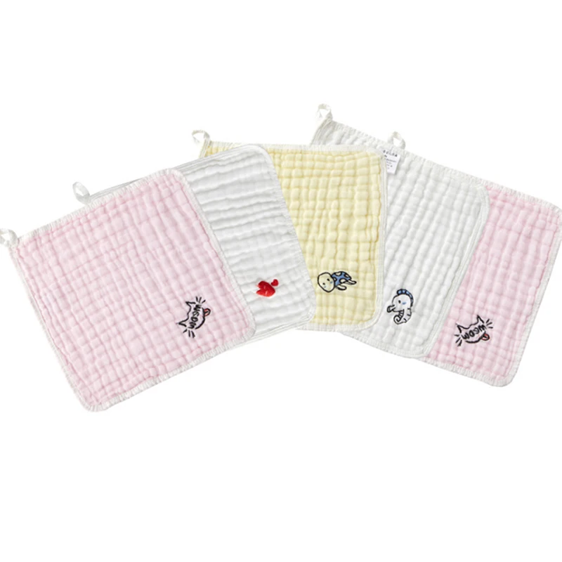  5pcs Saliva Towel Infant Small Square Newborn Cotton Baby Cute Cartoon Towel Breathable Soft Handke