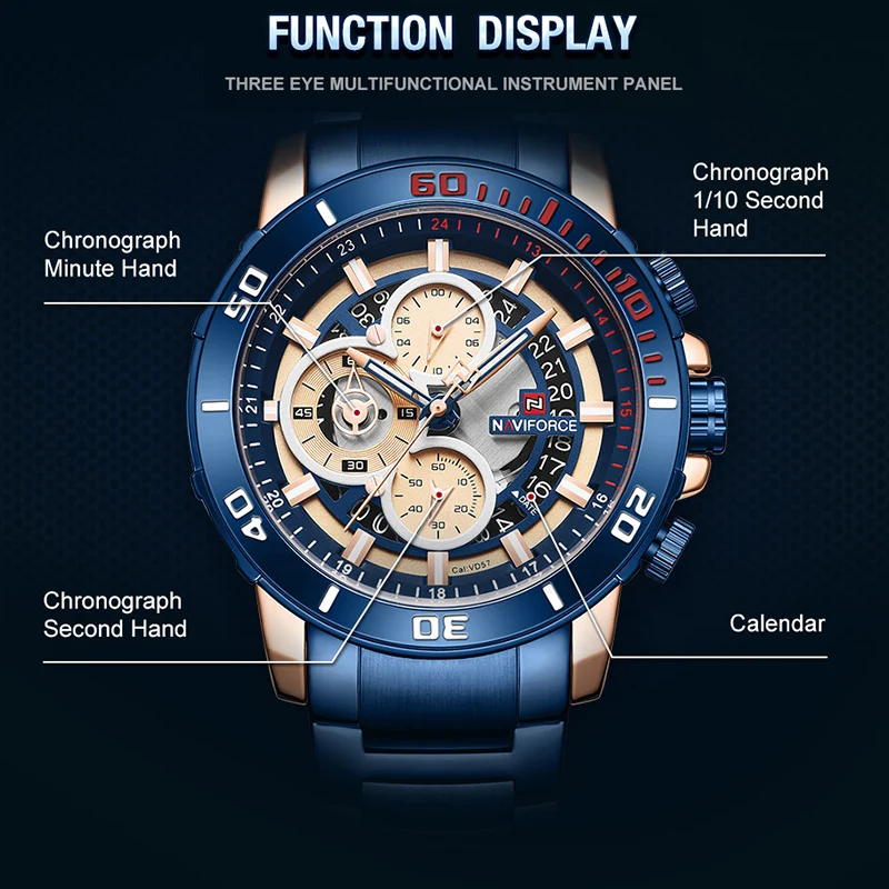 NAVIFORCE часы мужские Топ люксовый бренд нержавеющая сталь водонепроницаемые кварцевые мужские s часы хронограф спортивные наручные часы Мужские часы