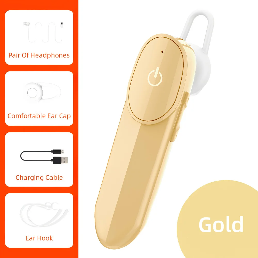 Беспроводные наушники, Bluetooth, стерео, длительное время ожидания, музыка, устойчивое, мини, HD вызов, бизнес гарнитура, шумоподавление, Hifi, для samsung - Цвет: Золотой