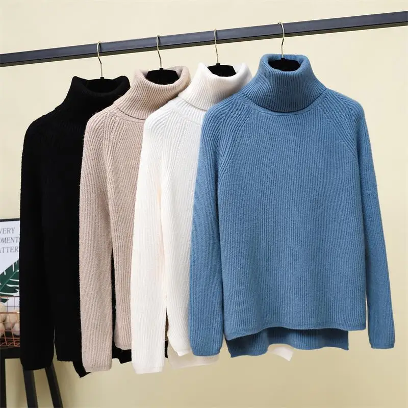 TingYiLi, базовый свитер с высоким воротом, Осень-зима, однотонный Свободный пуловер, женский свитер, черный, белый, хаки, синий, свитера