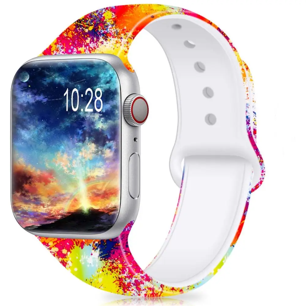 Splash-ink Ленты с цветами для Apple Watch 38 мм 40 мм 42 мм 44 мм, леопардовые силиконовые Печатные Сменные браслеты для iWatch серии 5 4 3 2 - Цвет ремешка: Splash-ink