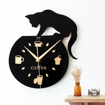 

Climbing up A Wall Coffee Cute Kitten Hanging Clock Fashion Creative Kitchen Clock Wall Wall Clock Pocket Watch Mute