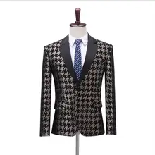 Деловой повседневный мужской клетчатый Блейзер, модный жаккардовый костюм, пиджак, церемониальное платье для приема, костюм, приталенный, для певцов, плюс размер, пальто