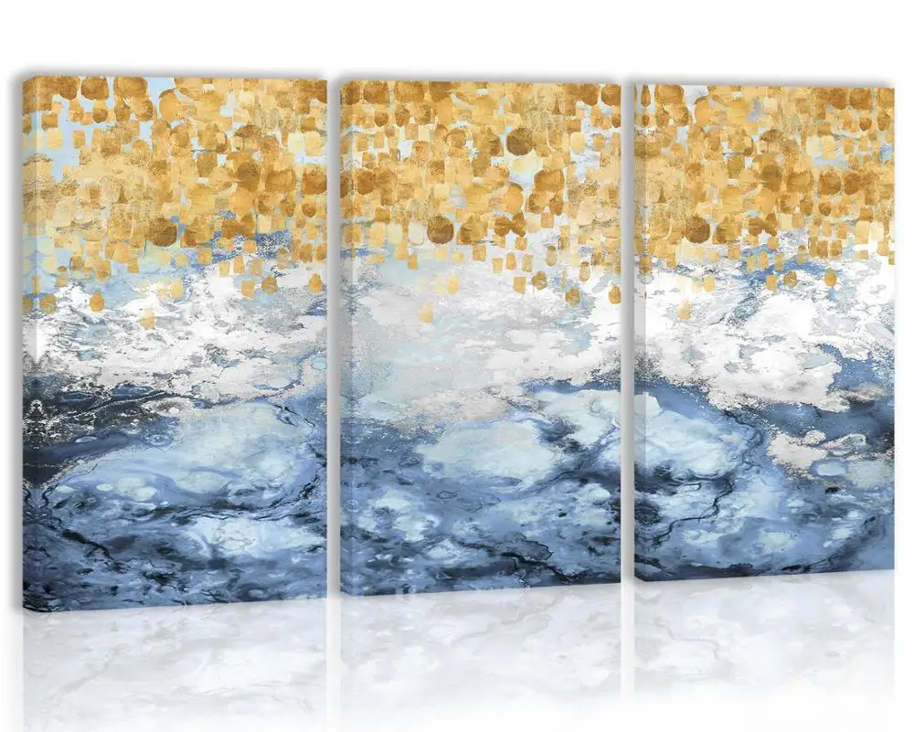 

Golden Blue Modern Abstract Wall Art Decor Canvas Painting Kitchen Prints Pictures for Home Living Dining Room