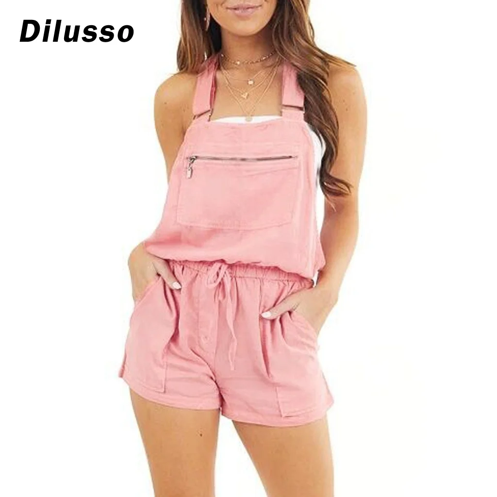 Mono liso de verano para mujer, pantalones cortos, monos de pierna ancha con lazo, mono sin mangas, moda # D3, s-2xl