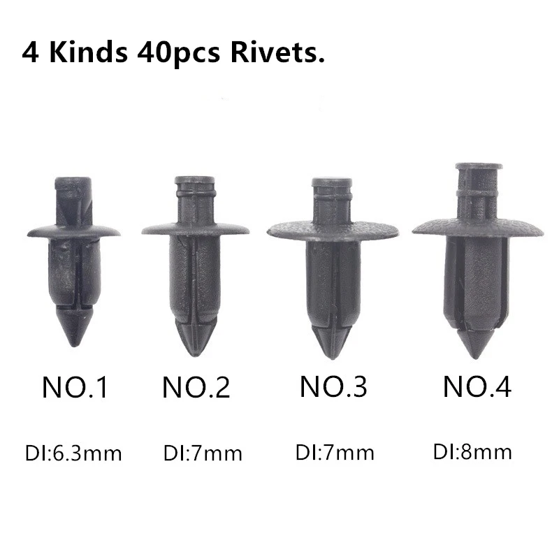 

4 Kinds 40 Pcs Car Plastic Fairing Rivet Setting Panel Fastener Clips 6mm 7mm 8mm Push Pin Fastener