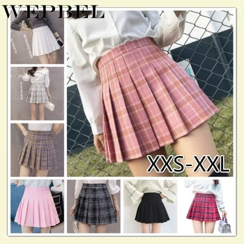 

WEPBEL Women and Girl New Fashion High Waisted Plaid Stitching Skirts Student Pleated Skirt Casual Skirts
