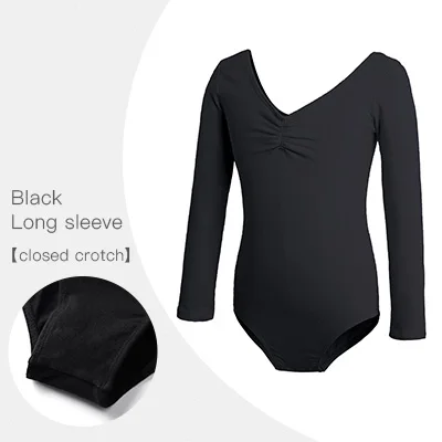 Black-Long-Closed Дышащая балетная одежда с низкой спинкой для девочек Одежда для танцев длинный купальник с коротким рукавом хлопковая одежда L XL XXL 3XL 4XL 5XL 6XL - Цвет: Black-Long-Closed
