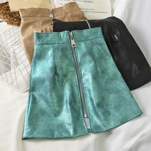 Классическая Женская мини-юбка из искусственной кожи с высокой талией, универсальная на молнии