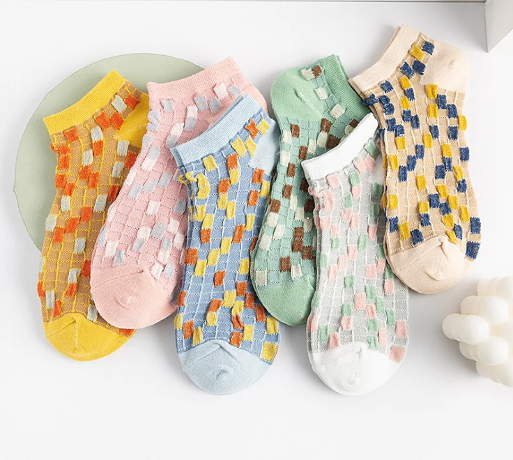 Women Socks Summer Boat Invisible Colorful Lattice Ankle Low Casual Cotton Cute Funny Girl | Женская одежда