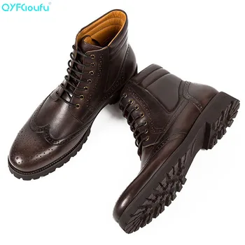 

QYFCIOUFU New Arrival Retro Shoes Men Chelsea Short Genuine Leather Boots Retro Bullock Men's Boots High Quality Handmade Shoes